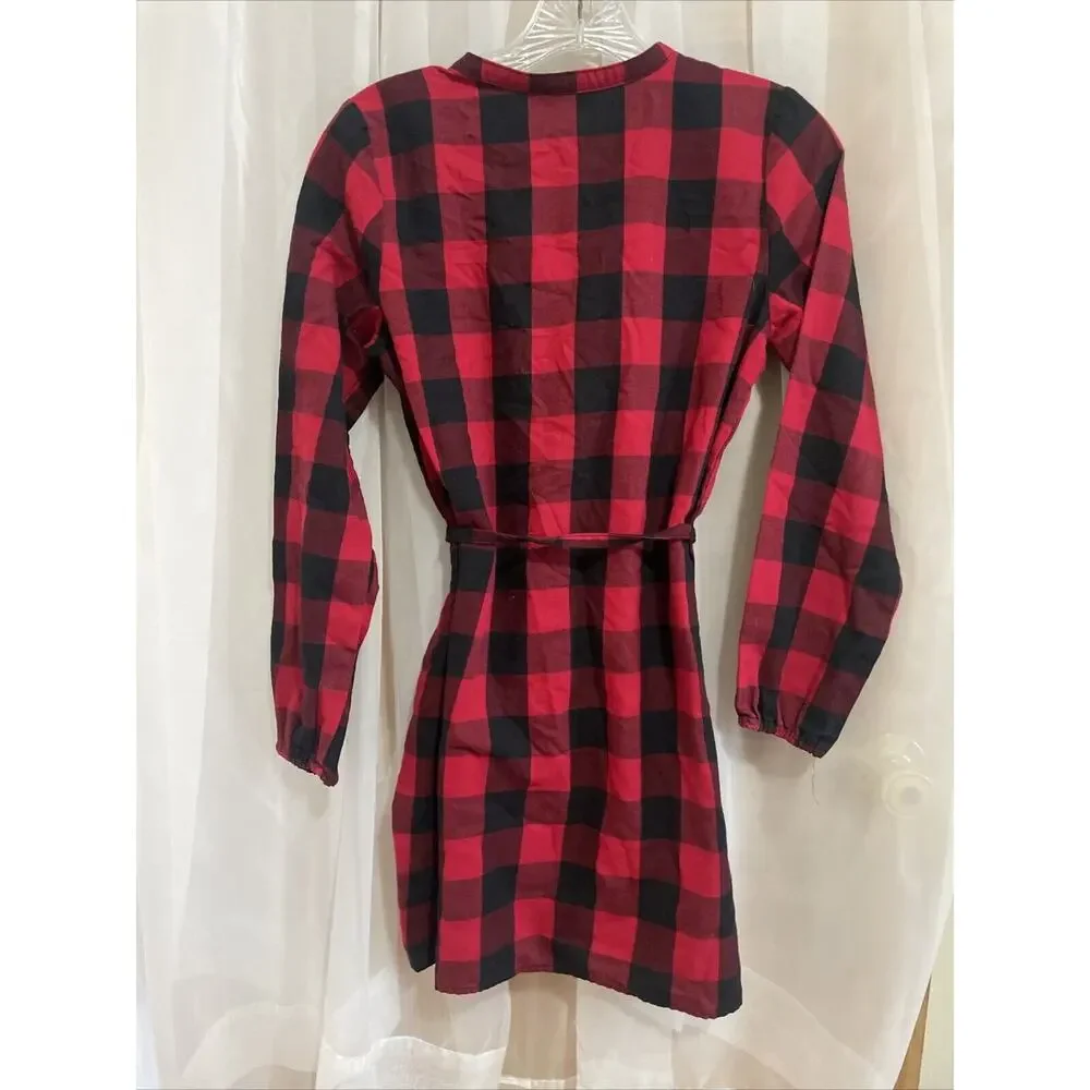 Children’s Place Christmas Dress - Plaid Long Sleeve with Tie - Girls Size Lg 14